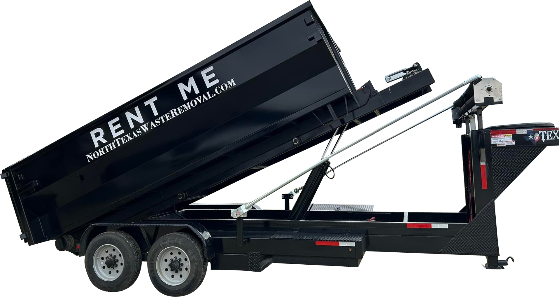 A dumpster trailer with the word rent me on it.