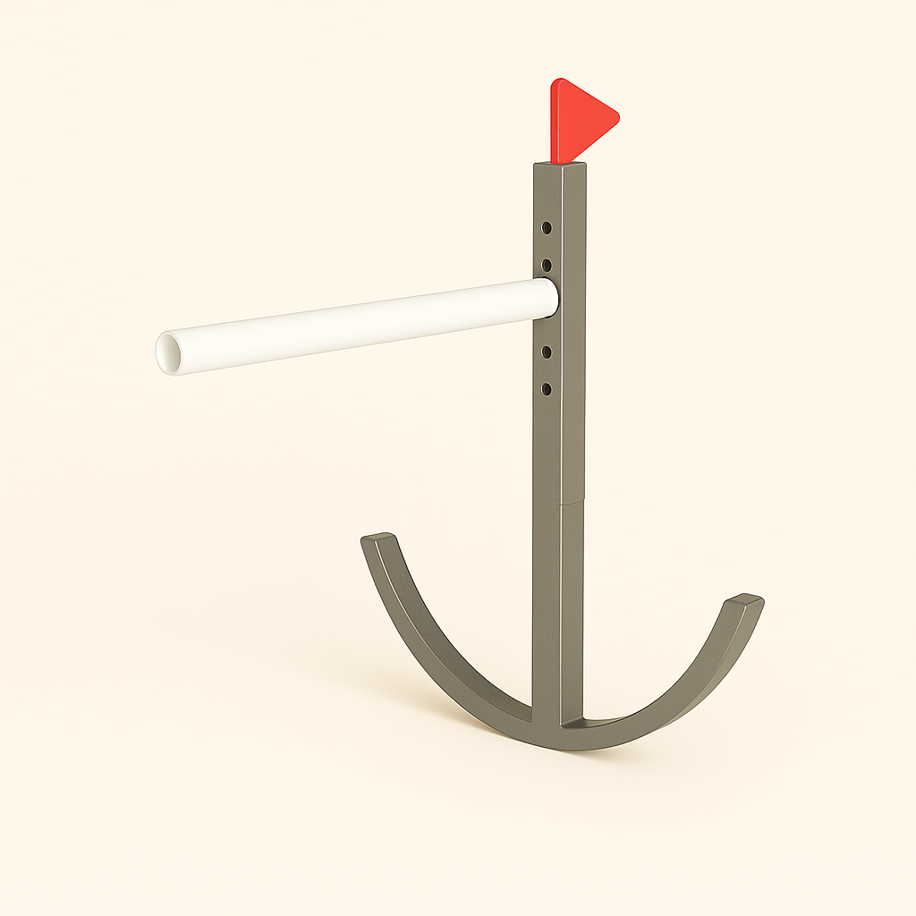 Horse jump stand with pole and safety cap – modular obstacle system for professional equestrian training.