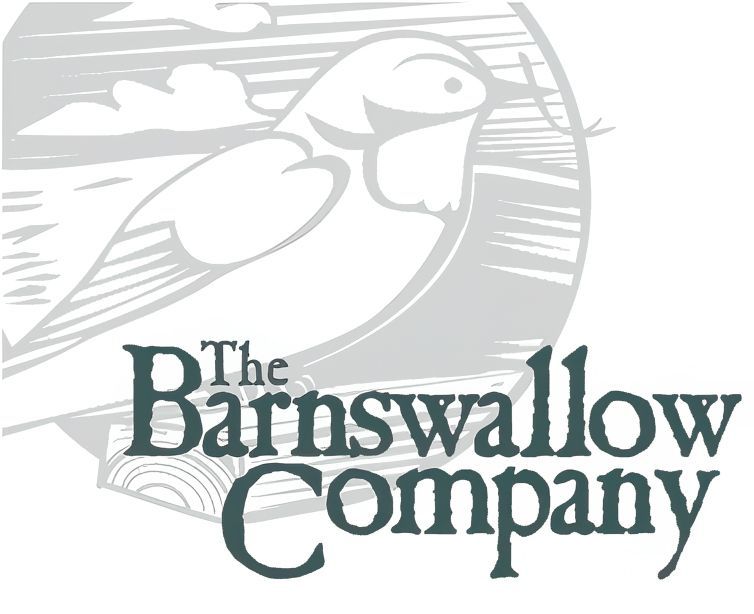 The Barnswallow Company logo with a stylized bird in gray and teal text