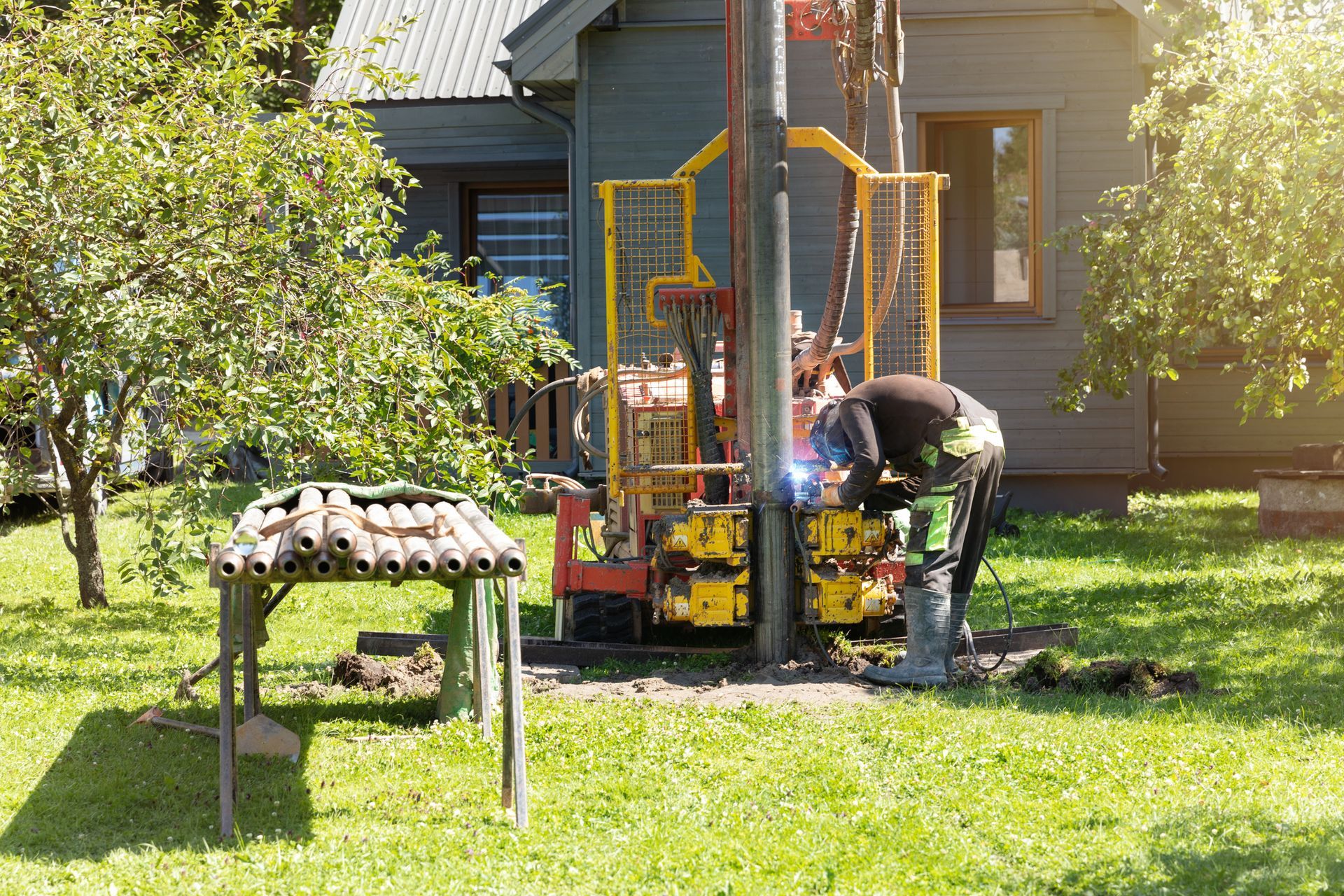 Drilling in the ground for groundwater.
