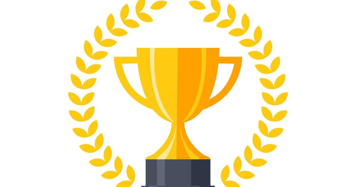 A gold trophy with a laurel wreath around it.
