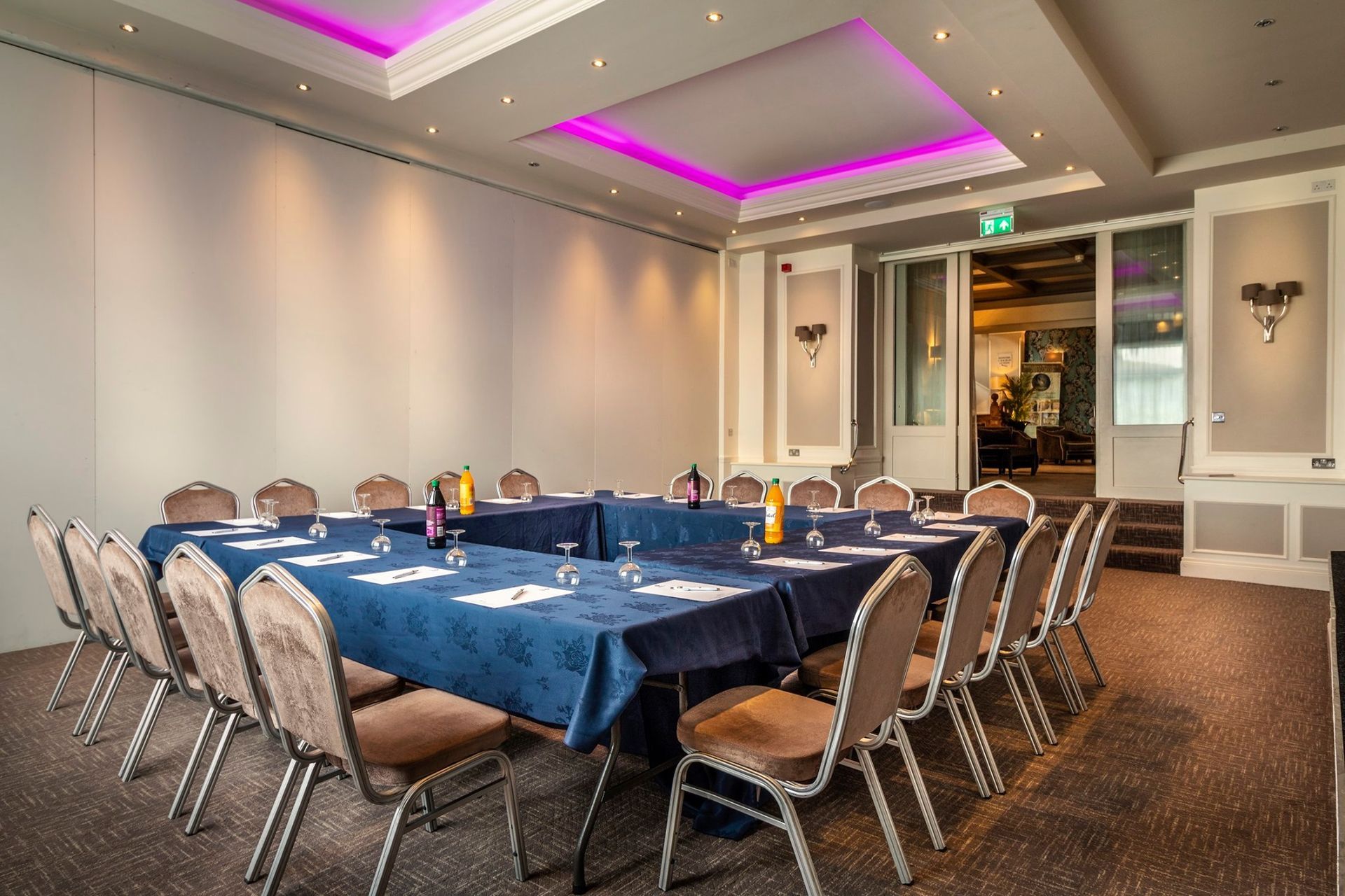 Somerset 2 conference room, Ilminster.
One third of our ballroom again offering the full benefit of the ballroom features including its own stage.