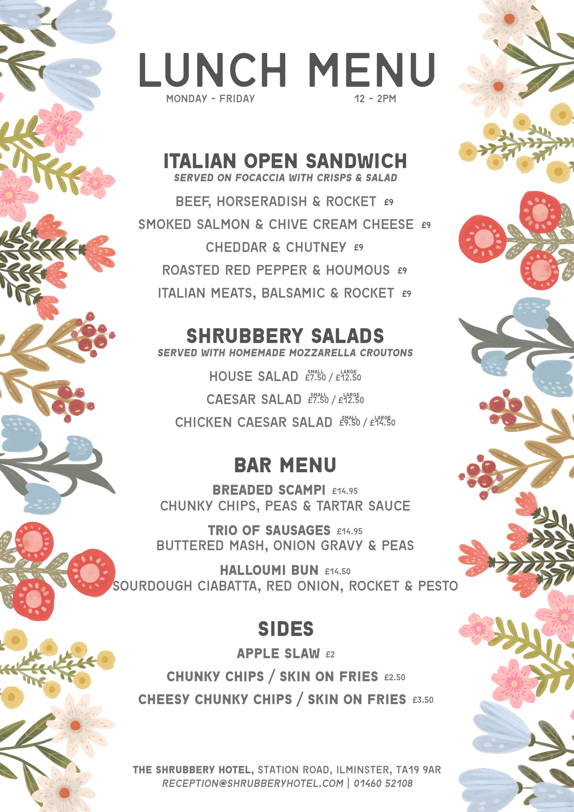 Summer Lunch Menu at the Shrubbery Hotel Ilminster