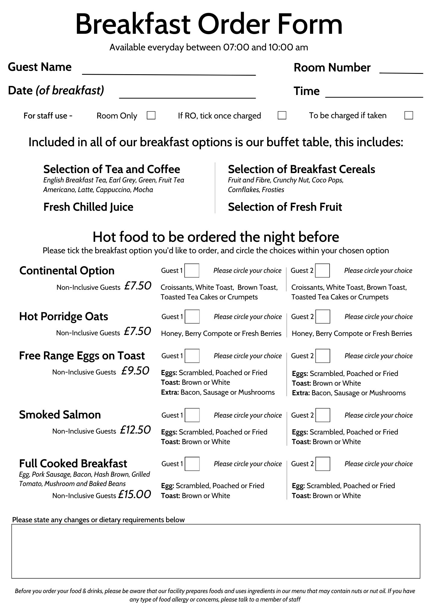 scapes hotel breakfast price menu