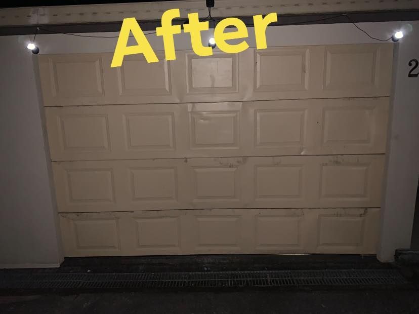 A picture of a garage door with the words after written on it.