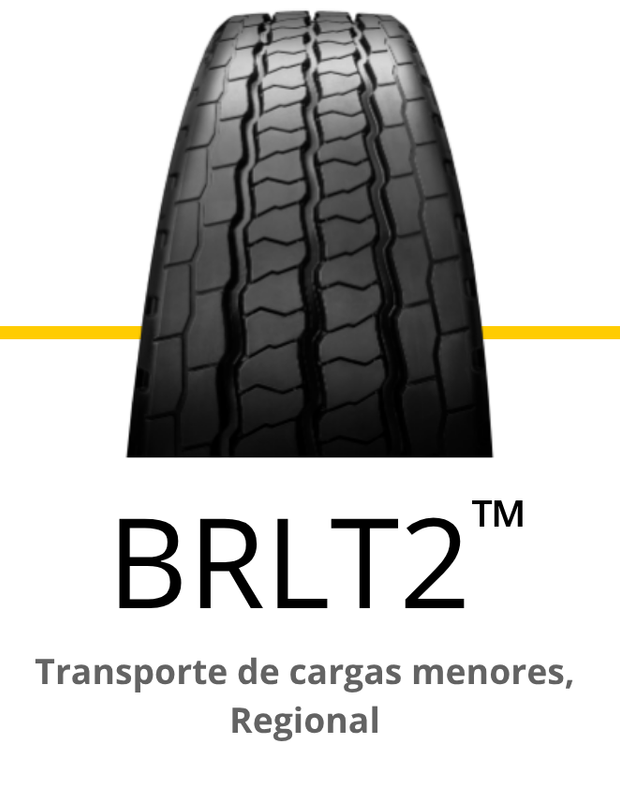 Imagem aproximada de um pneu de caminhão preto. Abaixo, lê-se 