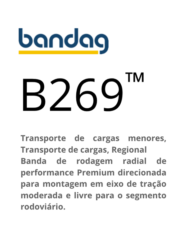 Logotipo do pneu Bandag B269. O texto diz: Transporte de cargas menores, transporte regional