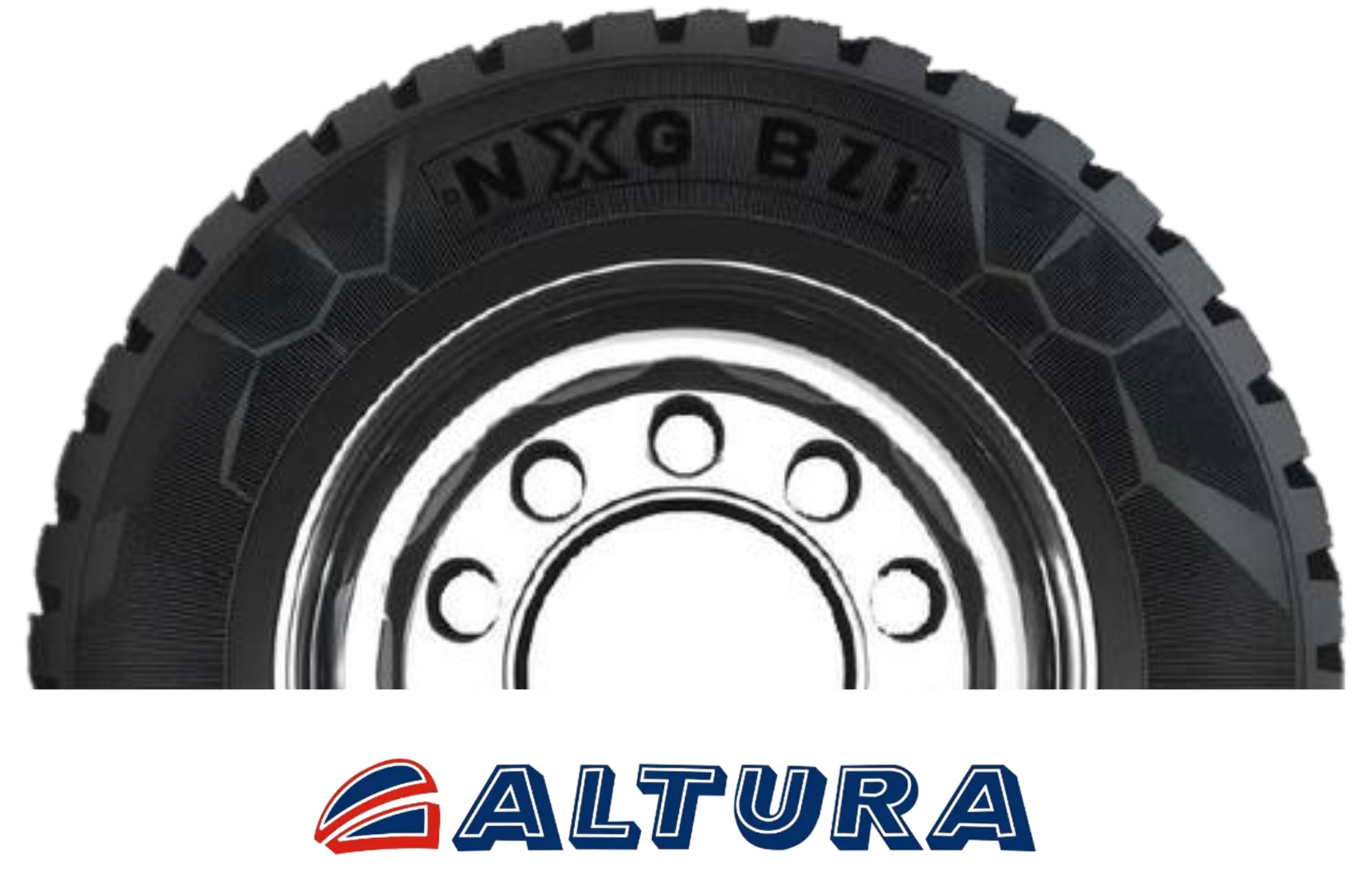 Pneu preto de caminhão com a inscrição