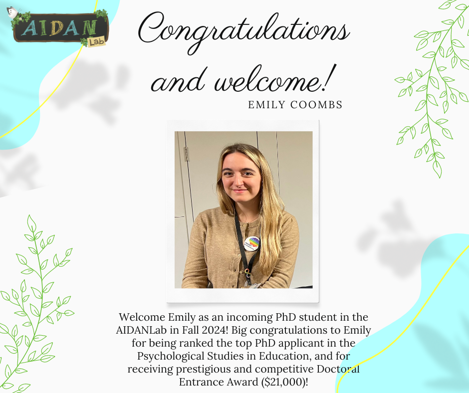 Congratulations and welcome ! emily ccombs is an incoming phd student in the aidan lab.