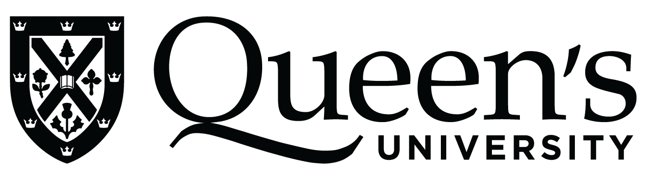 A black and white logo for queen 's university