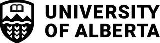 A black and white logo for the university of alberta