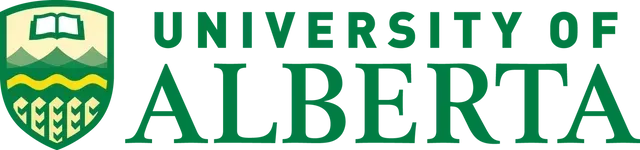 The university of alberta logo is green and white