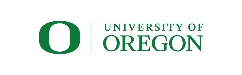 The university of oregon logo is green and white.