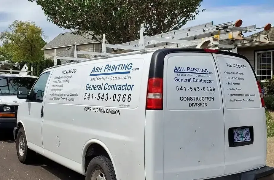 Company van for Ash Painting, displaying services like painting and small remodels