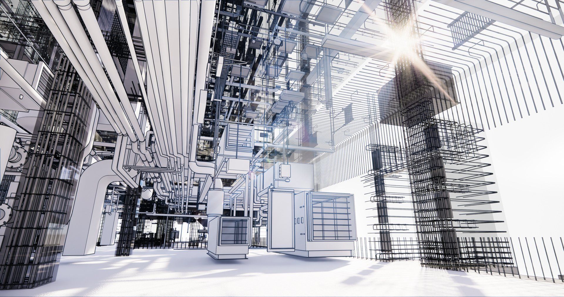 Eine 3D-Darstellung einer futuristischen Stadt mit vielen Gebäuden.