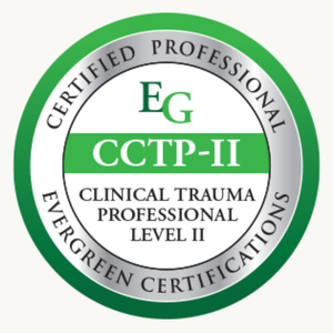 Green and silver certification badge for Clinical Trauma Professional Level II, with