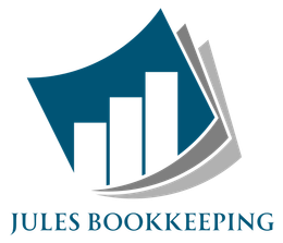 A blue and gray logo for jules bookkeeping