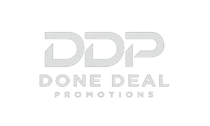 A black and white logo for done deal promotions