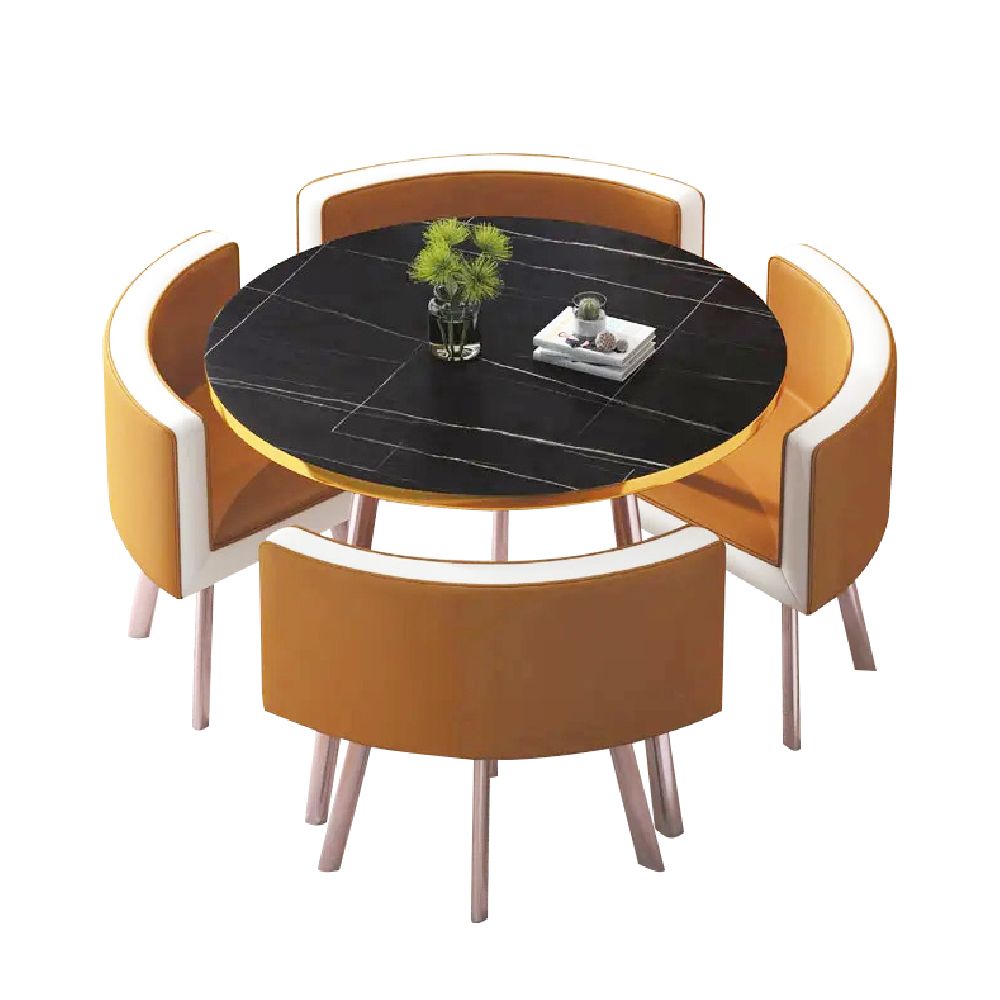 AAA 四合一轉角圓桌椅 - 暖橙色皮椅款