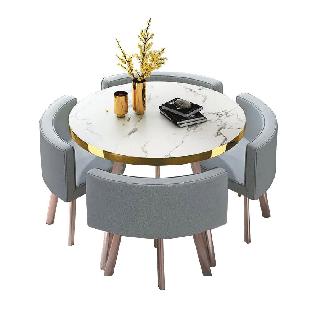 AAA 四合一轉角圓桌椅 - 灰色布椅款