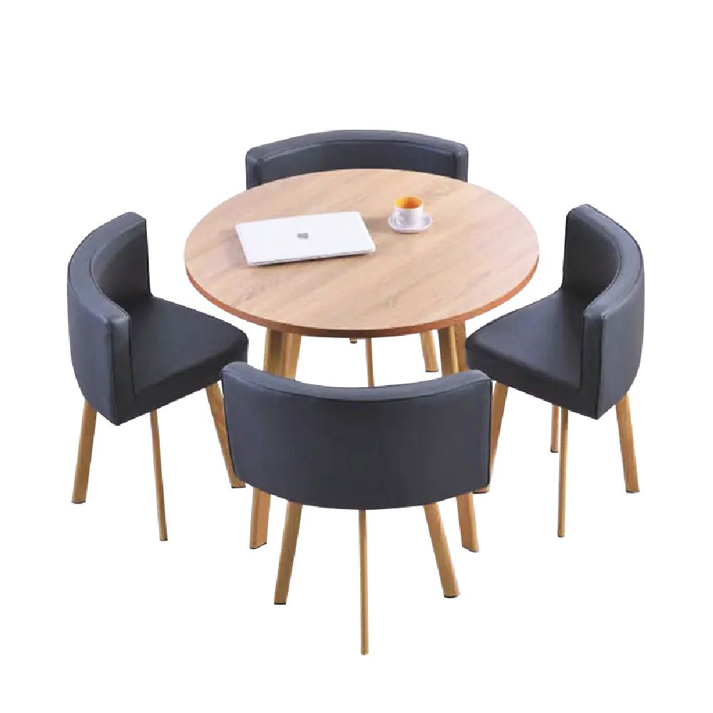 AAA 四合一轉角圓桌椅 - 藍灰色皮椅款