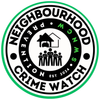 Neighborhood Crime Watch logo: green circle border, house icon, group of people, and text.
