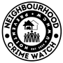 Neighborhood Crime Watch logo with a house, car, and people icons. Text: 