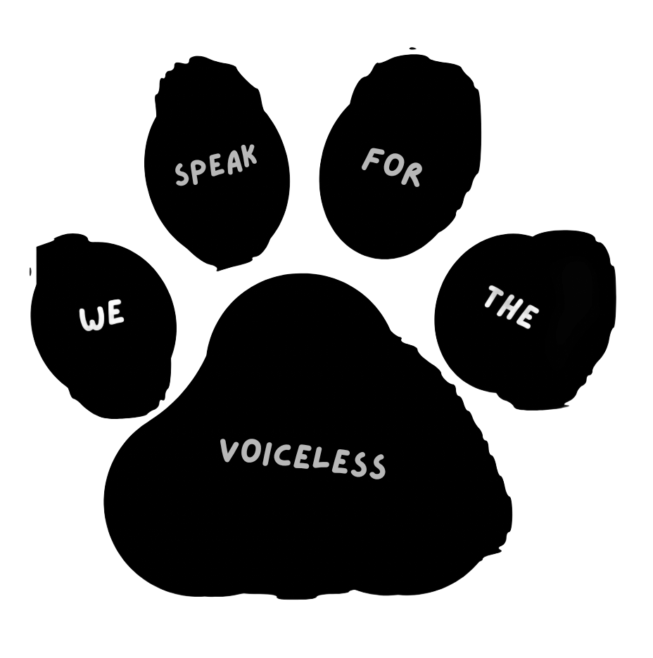 Black paw print with text: 