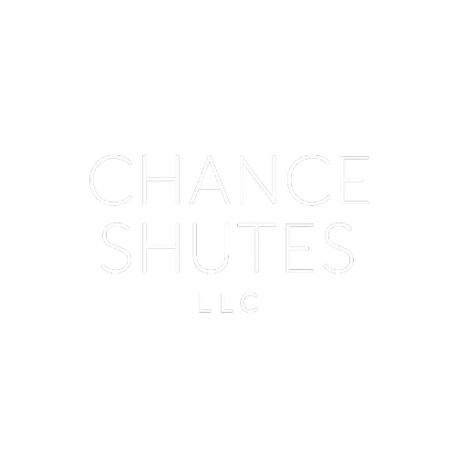 The logo for chance shutes llc is white on a white background.