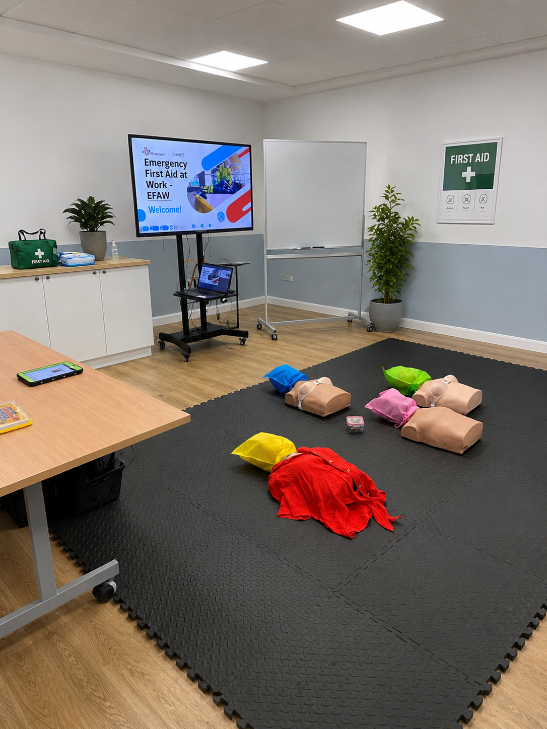 Small first aid training room prepared for practical training