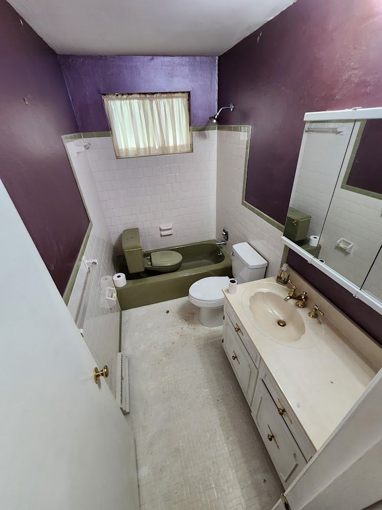 Before purple bathroom renovation