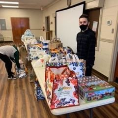 table with food bags