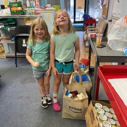 girls with food bags