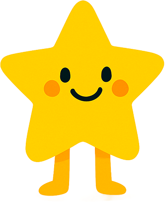 A yellow star with a smiling face and legs