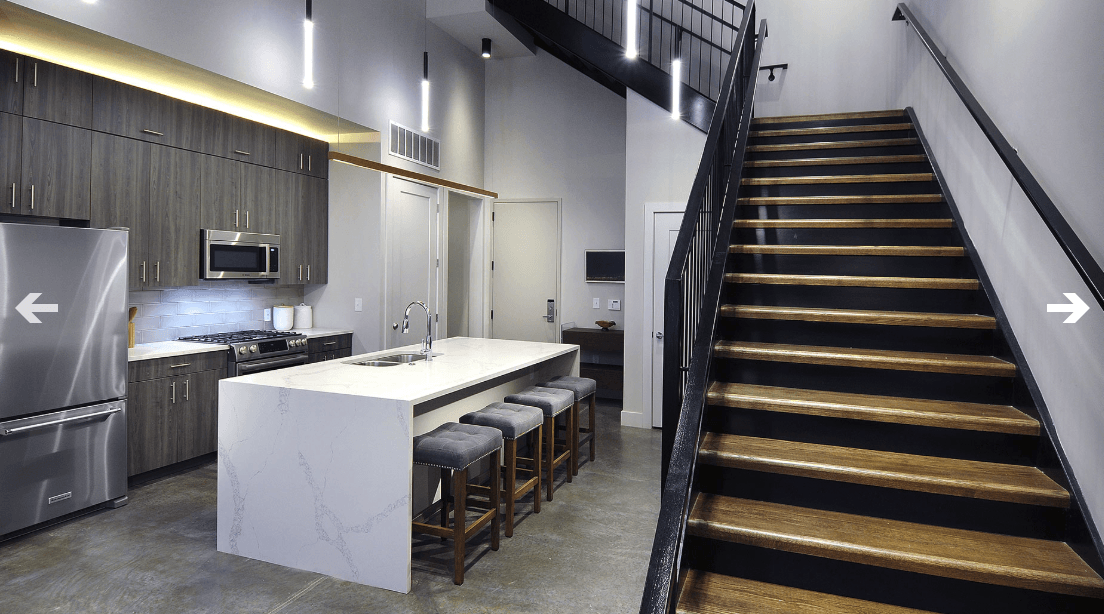 Apartment Loft Stairs with Kitchen at North and Line