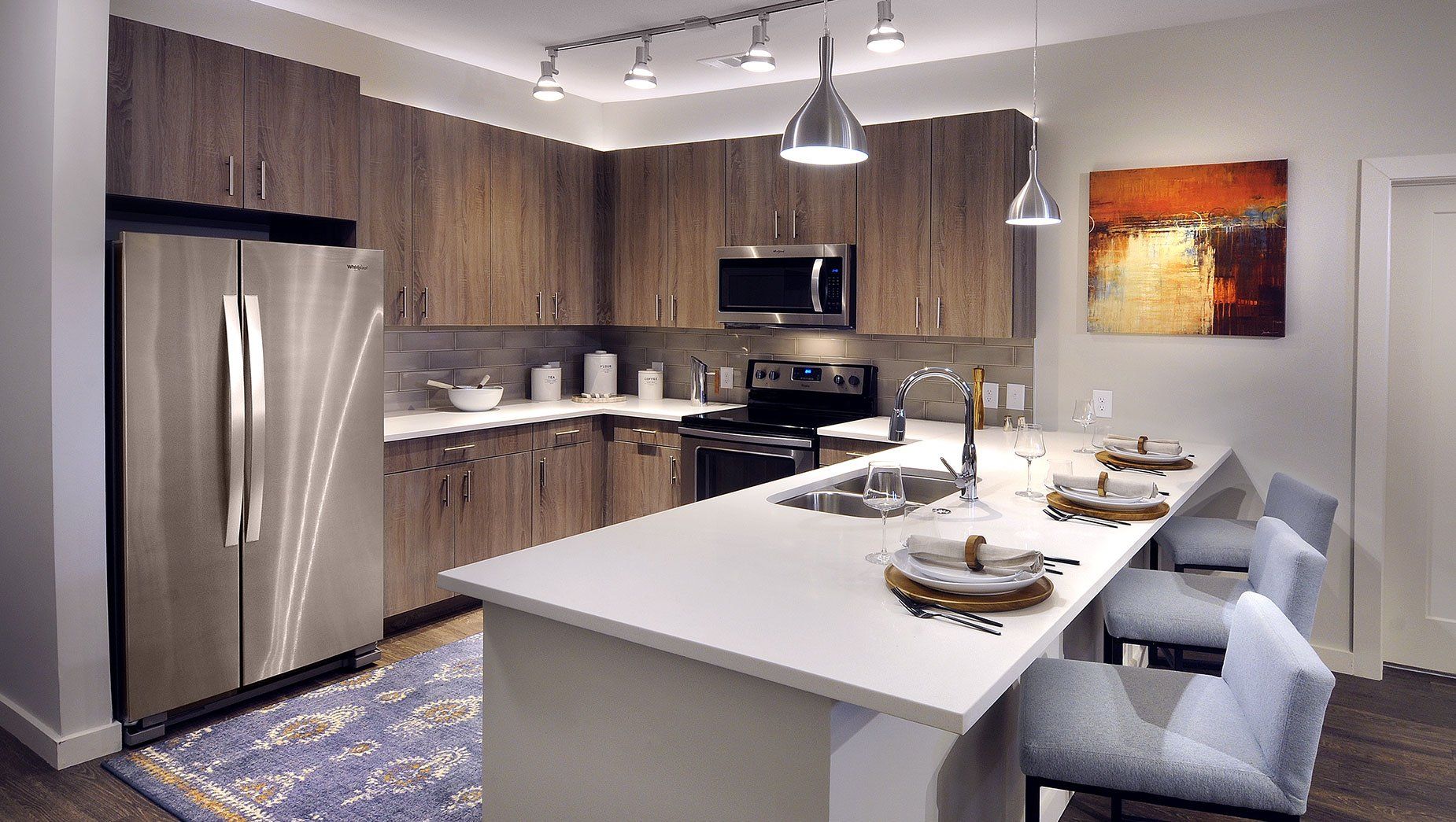 Apartment Luxury Kitchen with Quartz Countertops at North and Line