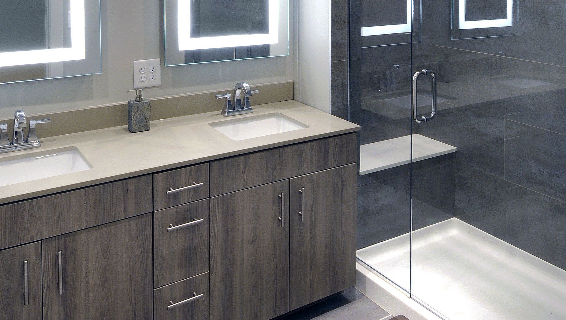 North and Line Apartment Bathroom Frameless Shower Enclosures