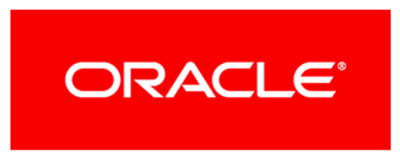 Oracle logo: White text on a red background.