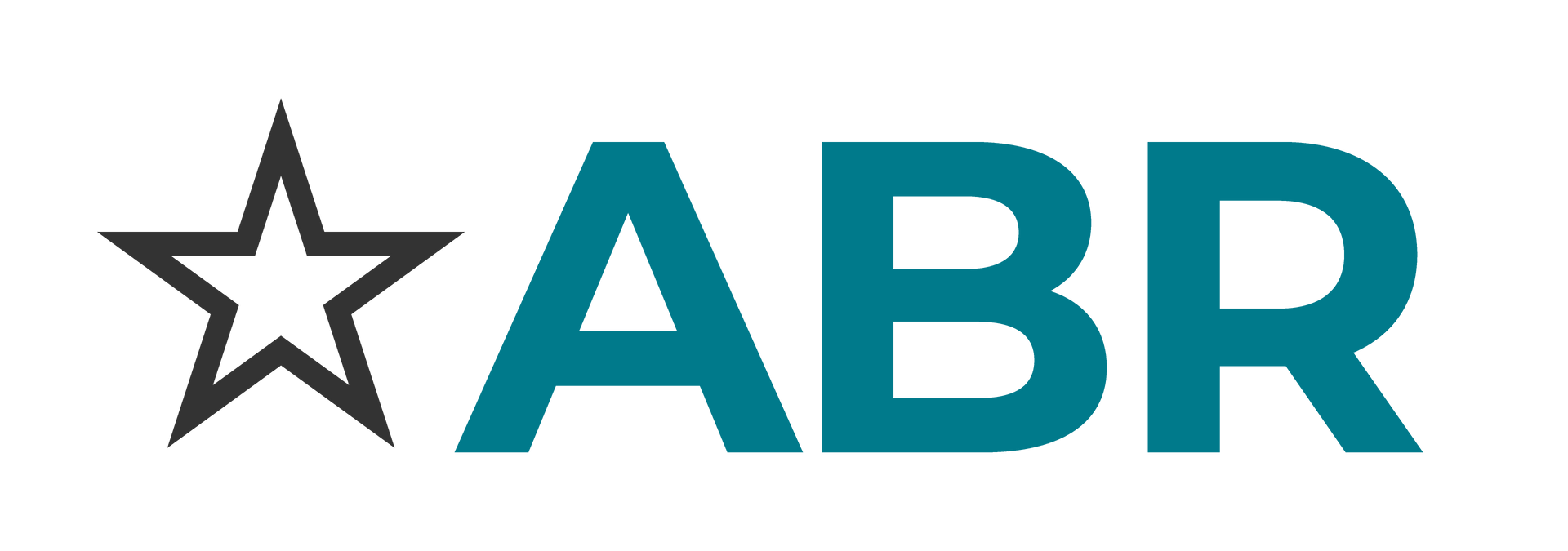 ABR logo with a black star and teal letters on a white background