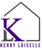 Real estate logo with purple and gray house outline, large purple K, and text &ldquo;KERRY LOISELLE TEAM&rdquo;