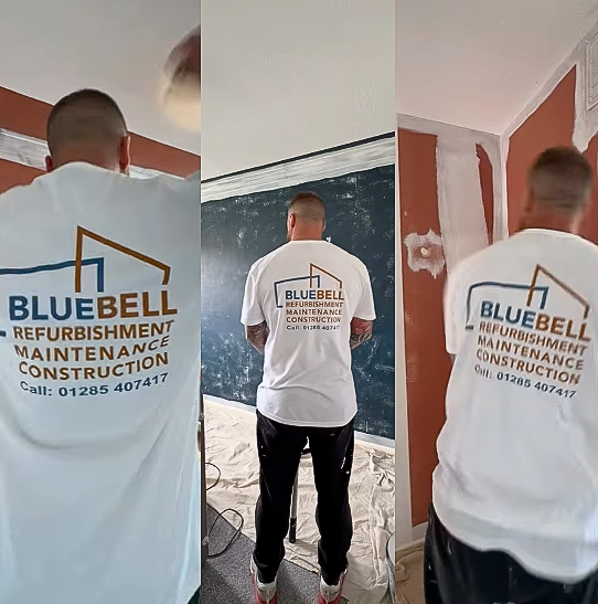 Three images: person wearing white shirt with