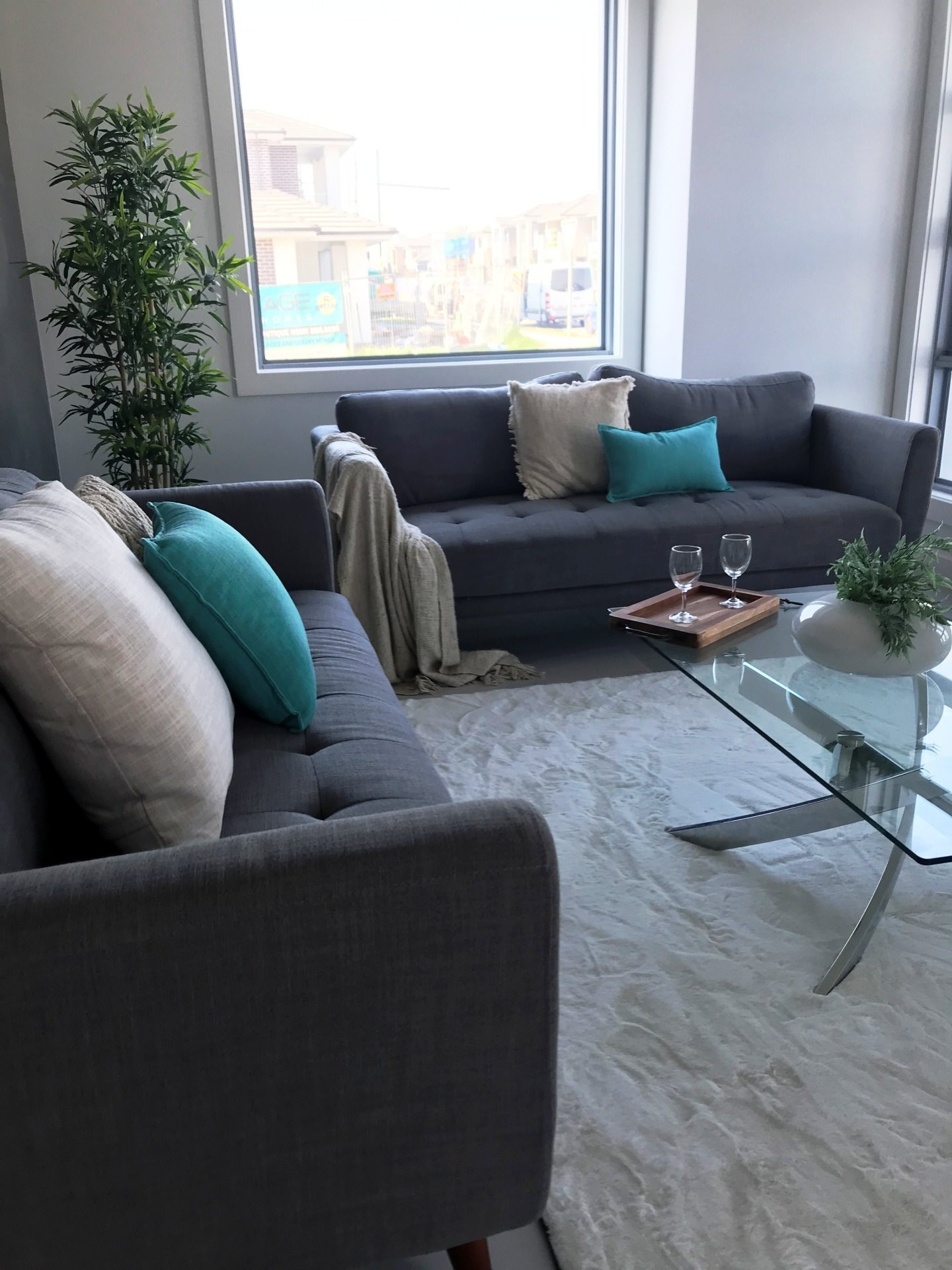 Teal and Gray Living room