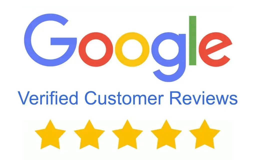 The google verified customer reviews logo has five stars on it.