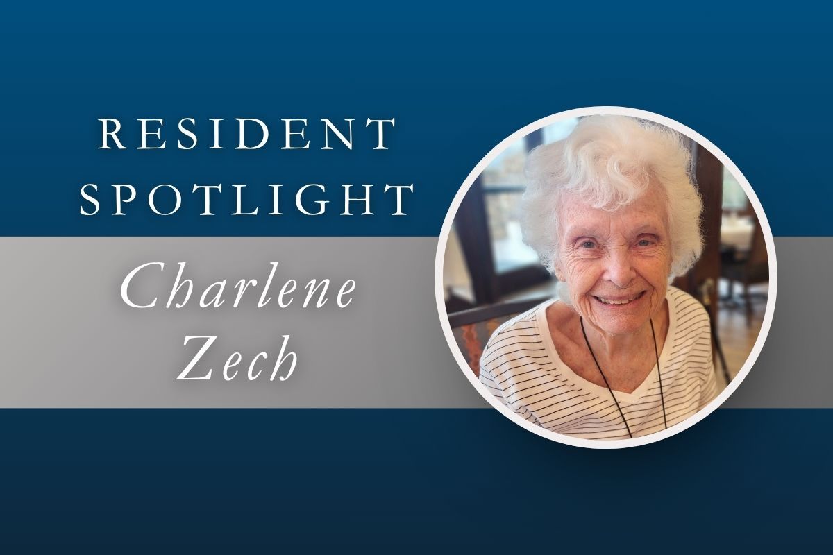 Resident Spotlight graphic with portrait of Charlene Zoch on a blue background.