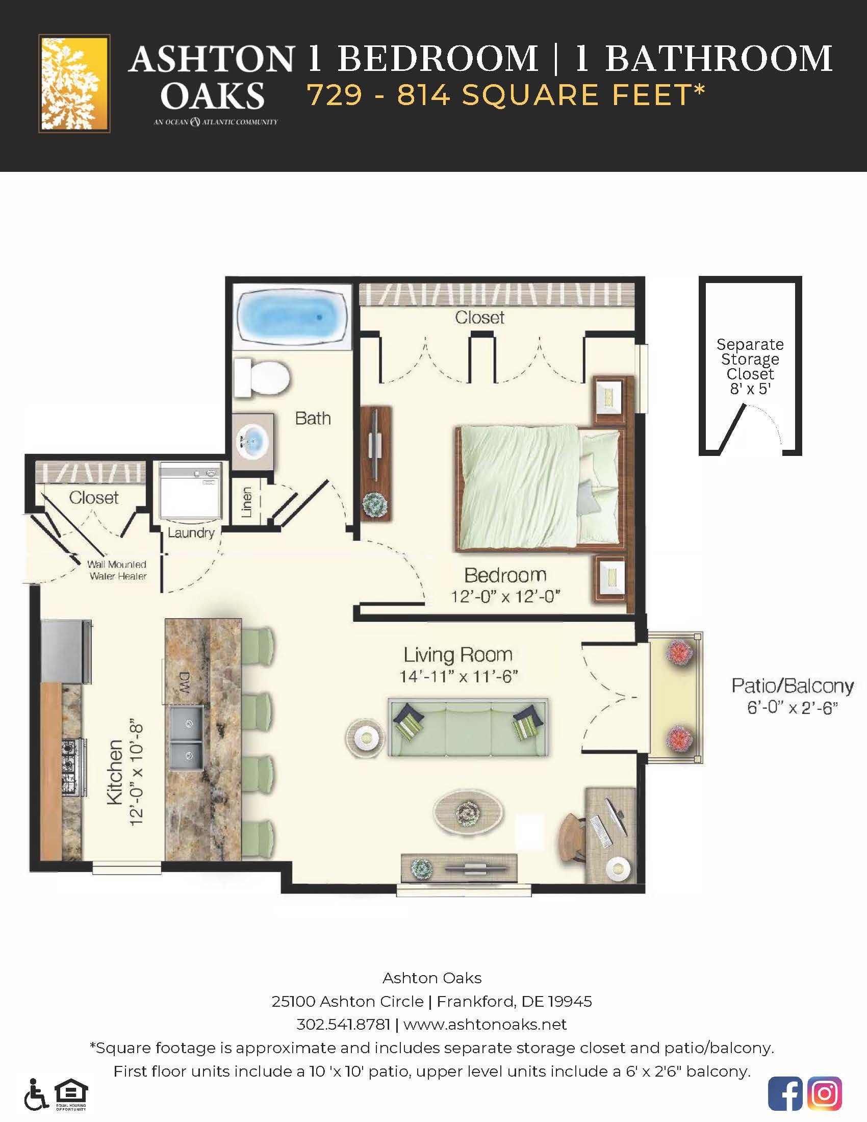 1BR/1BA floor plan