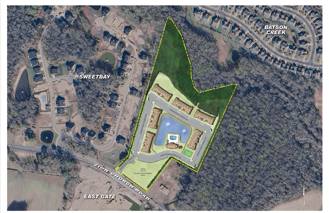 A map of a residential area with a pool in the middle