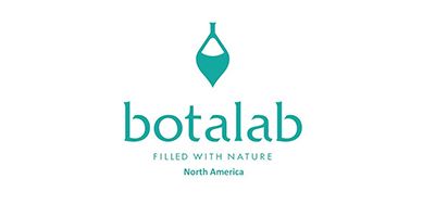 Logo for Botalab, teal with a teardrop shape above the name. "Filled with Nature" and "North America" below.
