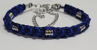BLUE on BLUE Macrame Bracelet/Anklet fits from 6.5 to 10 inches, durable 316 stainless steel accents.