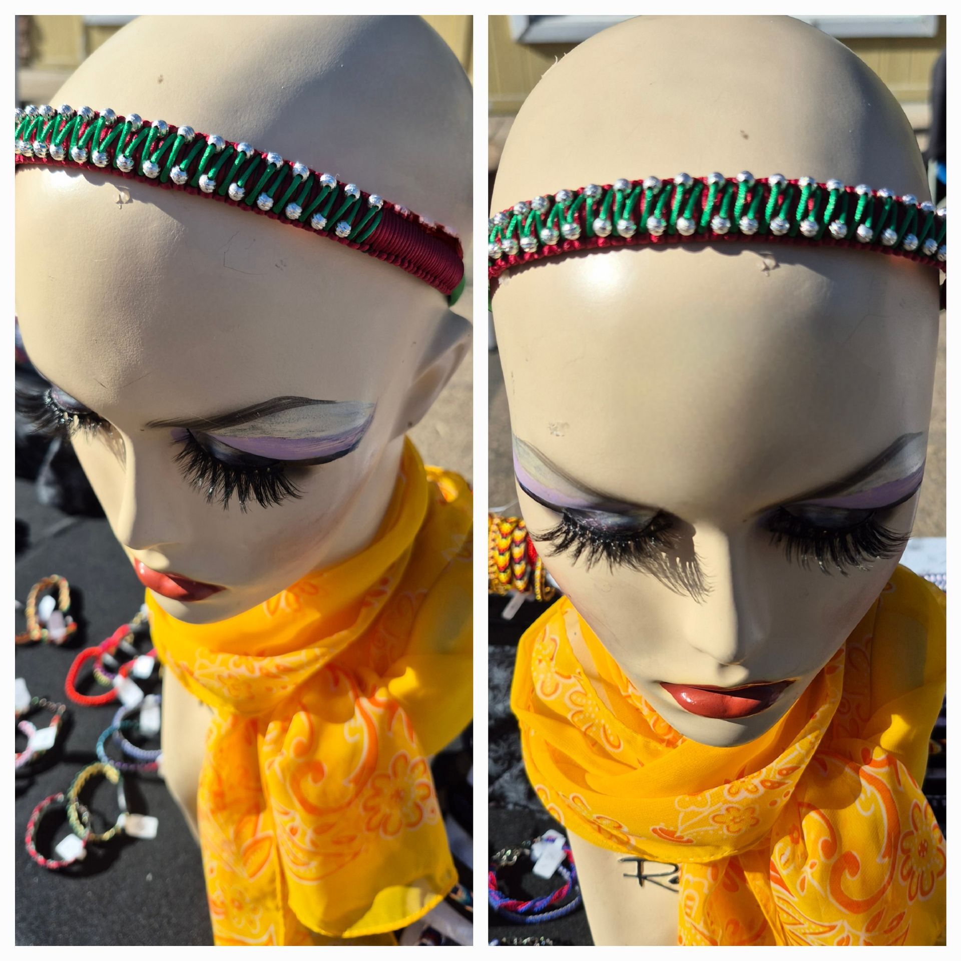 Red & Green Macrame on a 0.4 inch width Satin Covered Headband
