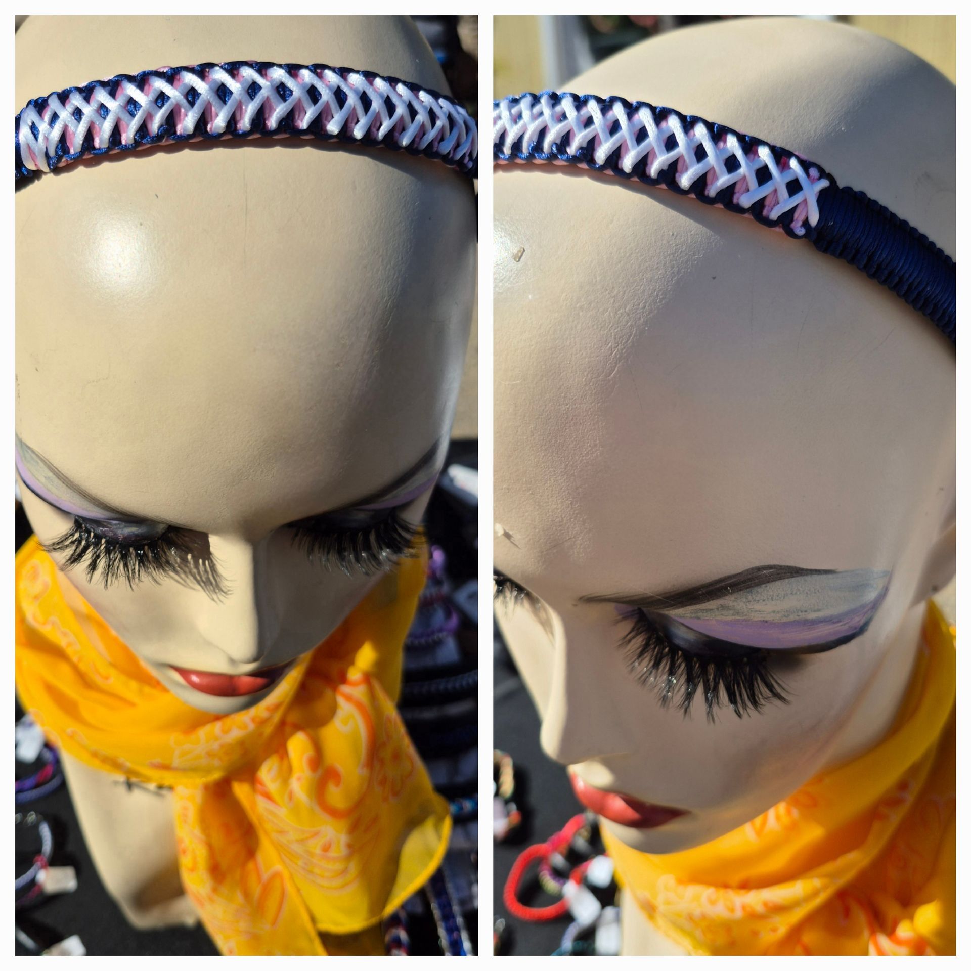 Pink & Blue Macrame on a 0.4 inch width Satin Covered Headband